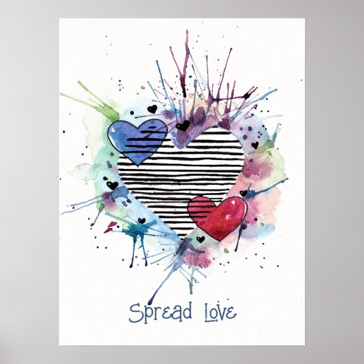 かわいいハートとウォッシュを水彩ポスター ポスター (正面)