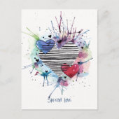 かわいいハートとウォッシュ入り水彩絵葉書 ポストカード (正面)