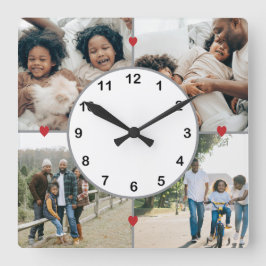 かわいいハートとコラージュ スクエア壁時計