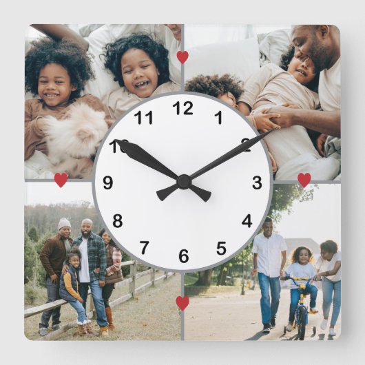 かわいいハートとコラージュ スクエア壁時計 (正面)