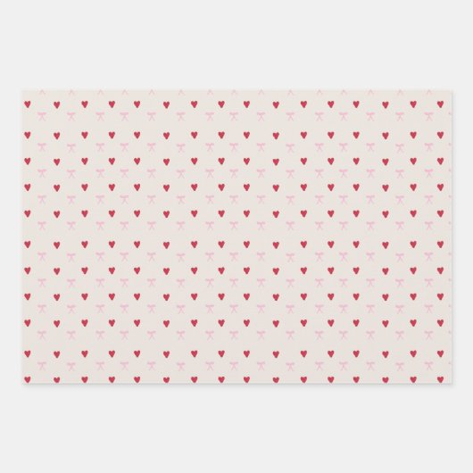 かわいいハートと弓包み紙 ラッピングペーパーシート (正面)