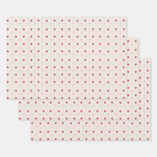 かわいいハートと弓包み紙 ラッピングペーパーシート (セット)