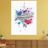 かわいいハートと水彩画の洗濯 キャンバスプリント (インサイチュ (リビング))