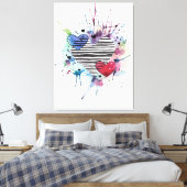 かわいいハートと水彩画の洗濯 キャンバスプリント (インサイチュ (寝室))