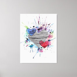 かわいいハートと水彩画の洗濯 キャンバスプリント