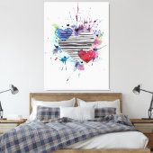 かわいいハートと水彩画の洗濯 キャンバスプリント (インサイチュ (寝室))