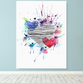 かわいいハートと水彩画の洗濯 キャンバスプリント (インサイチュ (ウッドフロア))