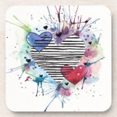 かわいいハートと水彩画の洗濯 コースター (正面)