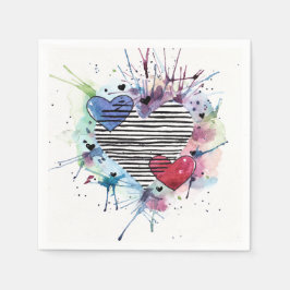 かわいいハートと水彩画の洗濯 スタンダードカクテルナプキン