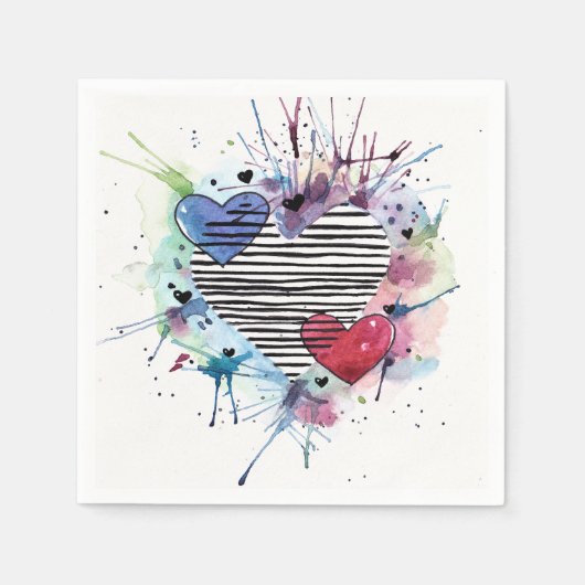 かわいいハートと水彩画の洗濯 スタンダードカクテルナプキン (正面)