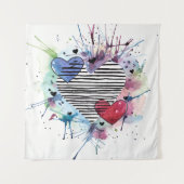 かわいいハートと水彩画の洗濯 タペストリー (正面)