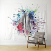 かわいいハートと水彩画の洗濯 タペストリー (インサイチュ(横))