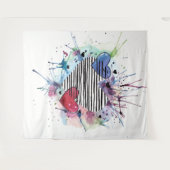 かわいいハートと水彩画の洗濯 タペストリー (正面(横))