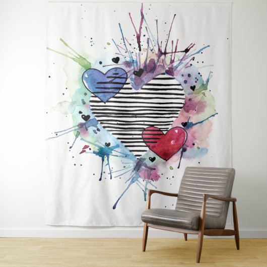 かわいいハートと水彩画の洗濯 タペストリー (インサイチュ)