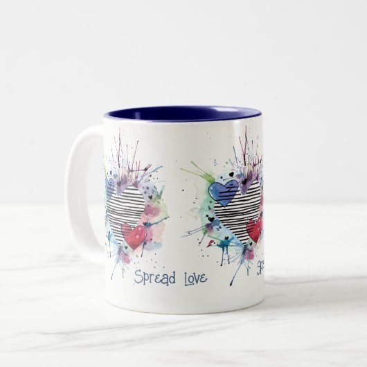かわいいハートと水彩画の洗濯 ツートーンマグカップ (正面左)