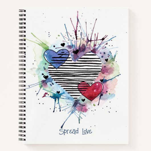 かわいいハートと水彩画の洗濯 ノートブック (正面)