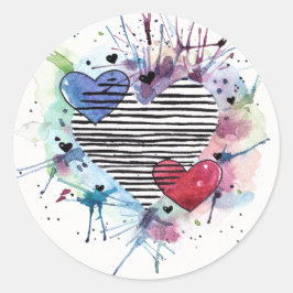 かわいいハートと水彩画の洗濯 ラウンドシール