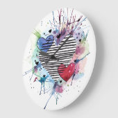 かわいいハートと水彩画の洗濯 ラージ壁時計 (傾斜)