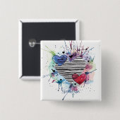 かわいいハートと水彩画の洗濯 缶バッジ (正面&裏面)