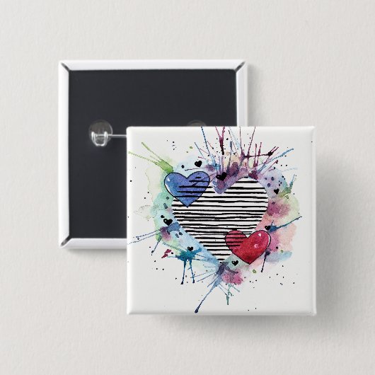 かわいいハートと水彩画の洗濯 缶バッジ (正面&裏面)