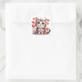 かわいいハートと花のキャラクター子猫 🐱 スクエアシール (バッグ)
