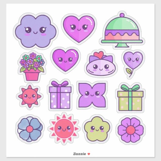 かわいいハートと花のステッカーセット シール (シート)