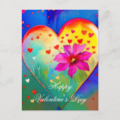 かわいいハートと花バレンタイン ポストカード (正面)