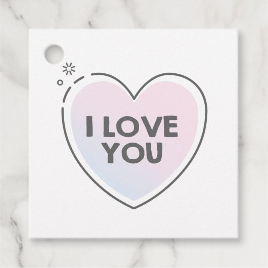 かわいいハートと"I love you"のテキスト フェイバータグ (正面)