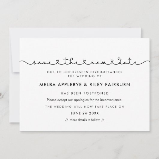 かわいいハートのつながるフォント 保存する新しい日付カード 招待状 (正面)