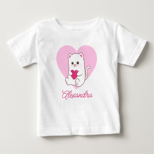 かわいいハートのねこ名前 ベビーTシャツ (正面)