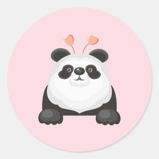 かわいいハートのカートゥーンパンダ ラウンドシール (正面)