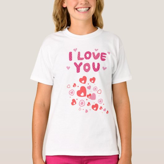 かわいいハートのキッズTシャツ "I love you" Tシャツ (正面)