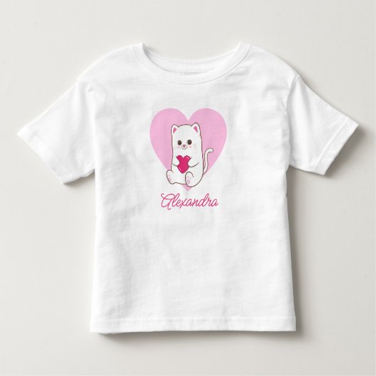 かわいいハートのネコの名前プレート トドラーTシャツ (正面)