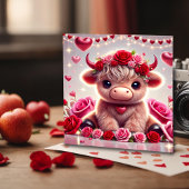 かわいいハートのハイランド牛バレンタインカード シーズンカード