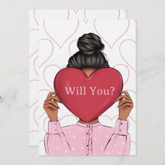 かわいいハートのバレンタインの花嫁のメイドプロポーズカード 招待状 (正面/裏面)