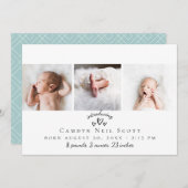 かわいいハートの写真のストリップの誕生の発表 サンキューカード (正面/裏面)