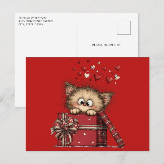 かわいいハートの子猫のイラスト ポストカード (正面/裏面)