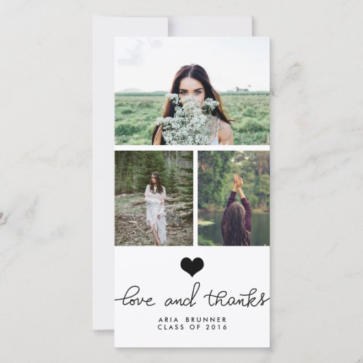 かわいいハートの愛および感謝のタイポグラフィの卒業生 サンキューカード (正面)