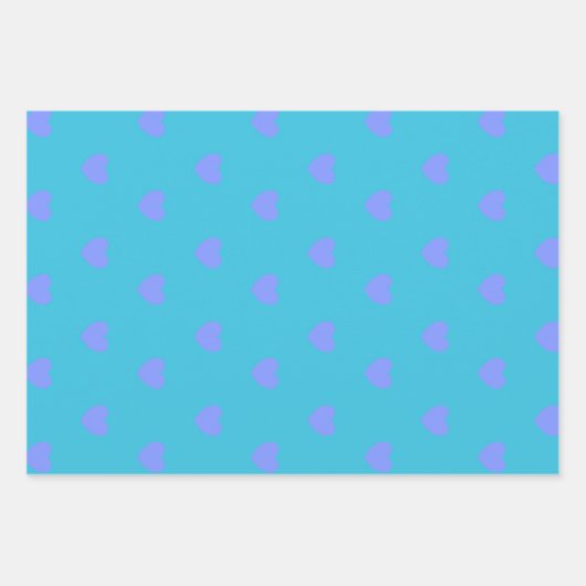 かわいいハートの模様(ターコイズブルーと紫) ラッピングペーパーシート (正面3)