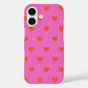 かわいいハートの模様(ピンクと赤) iPhone 16ケース