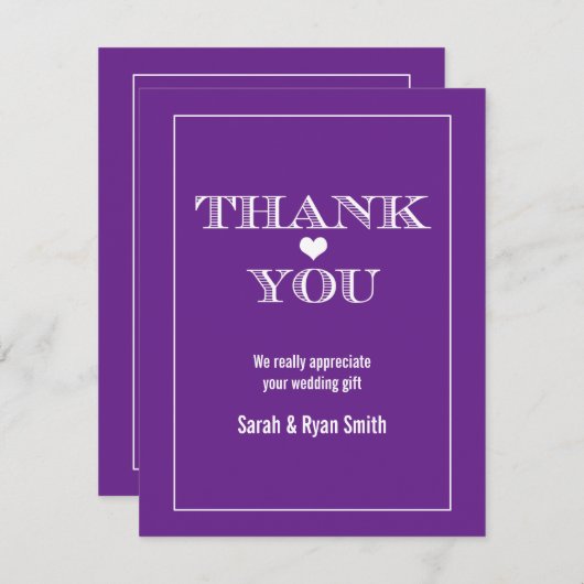 かわいいハートの紫色の結婚式のサンキューカード サンキューカード (正面/裏面)