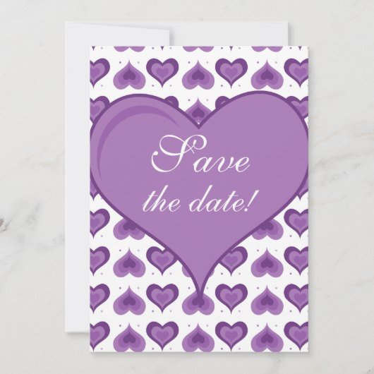 かわいいハートの結婚式Save the Dateカード 紫 セーブザデート (正面)
