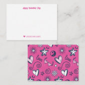 かわいいハートの落書きパターン ピンク バレンタインデー ノートカード (正面/裏面)
