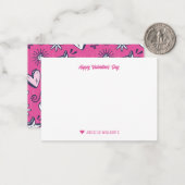 かわいいハートの落書きパターン ピンク バレンタインデー ノートカード (正面/裏面インサイチュ)