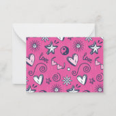 かわいいハートの落書きパターン ピンク バレンタインデー ノートカード (裏面)