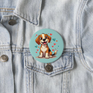 かわいいハートの遊び好きなビーグル犬 缶バッジ