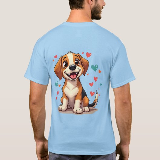 かわいいハートの遊び好きなビーグル犬 Tシャツ (裏面)