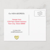 かわいいハートの金ゴールドの新しいアドレス 案内ポストカード (裏面)