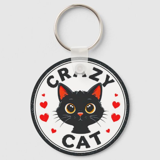 かわいいハートの黒猫 キーホルダー (正面)