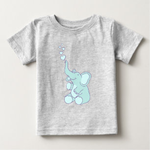 かわいいハートはゾウを青く泡立てる ベビーTシャツ